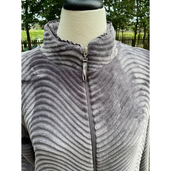 Stan Herman Womens PL Gray Ribbed Fleece Zip-Up Lounger Polyester Long Soft Warm - Picture 2 of 9